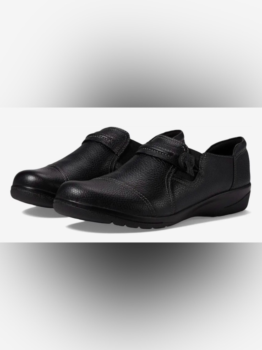 Clarks Women’s Black Leather Cheyn Madi Ortholite Slip On Loafers Comfort 7